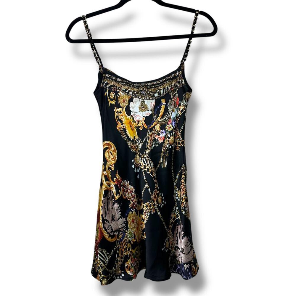 CAMILLA A Night In The 90s Short Bias Silk Crystal Cowl Neckline Slip Mini Dress - Picture 11 of 16